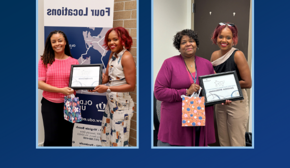 Two women smiling holding a certificate